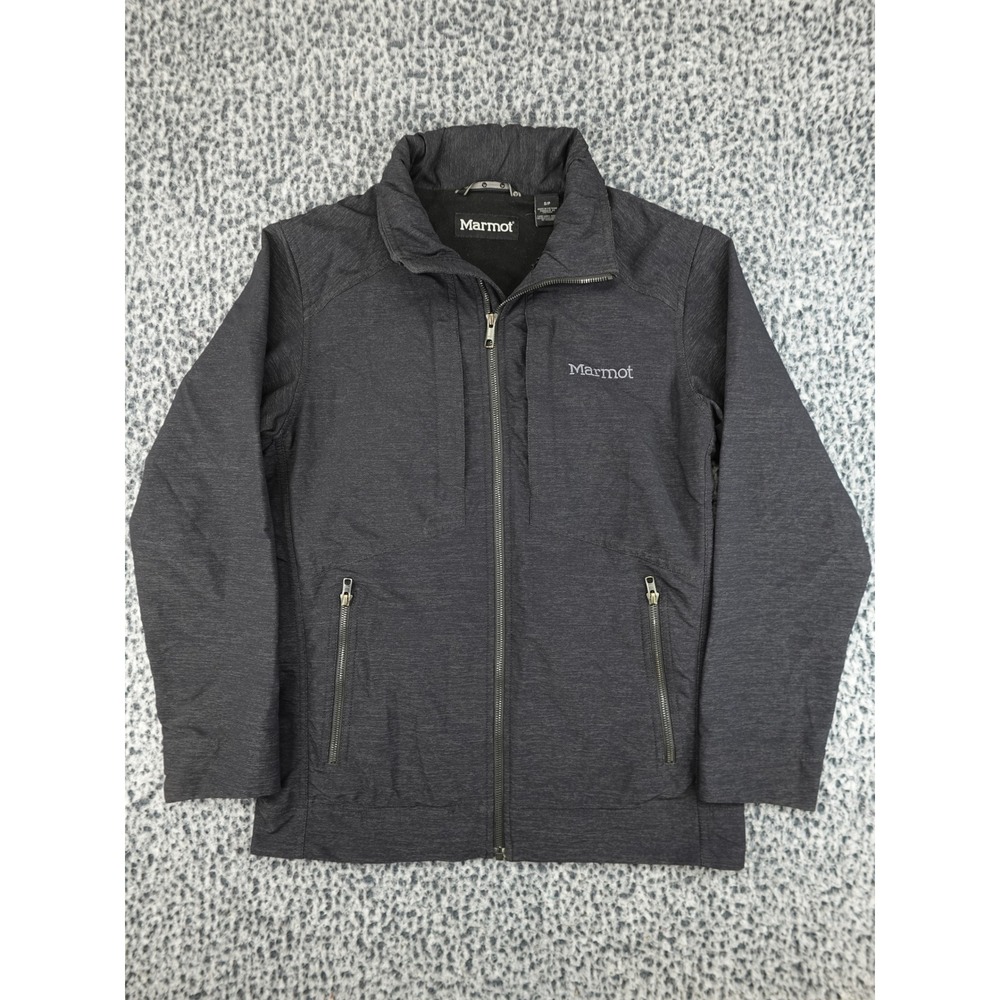 Marmot Softshell Jacket Mens Small Charcoal Gray Fleece Lined Full Zip Outdoor